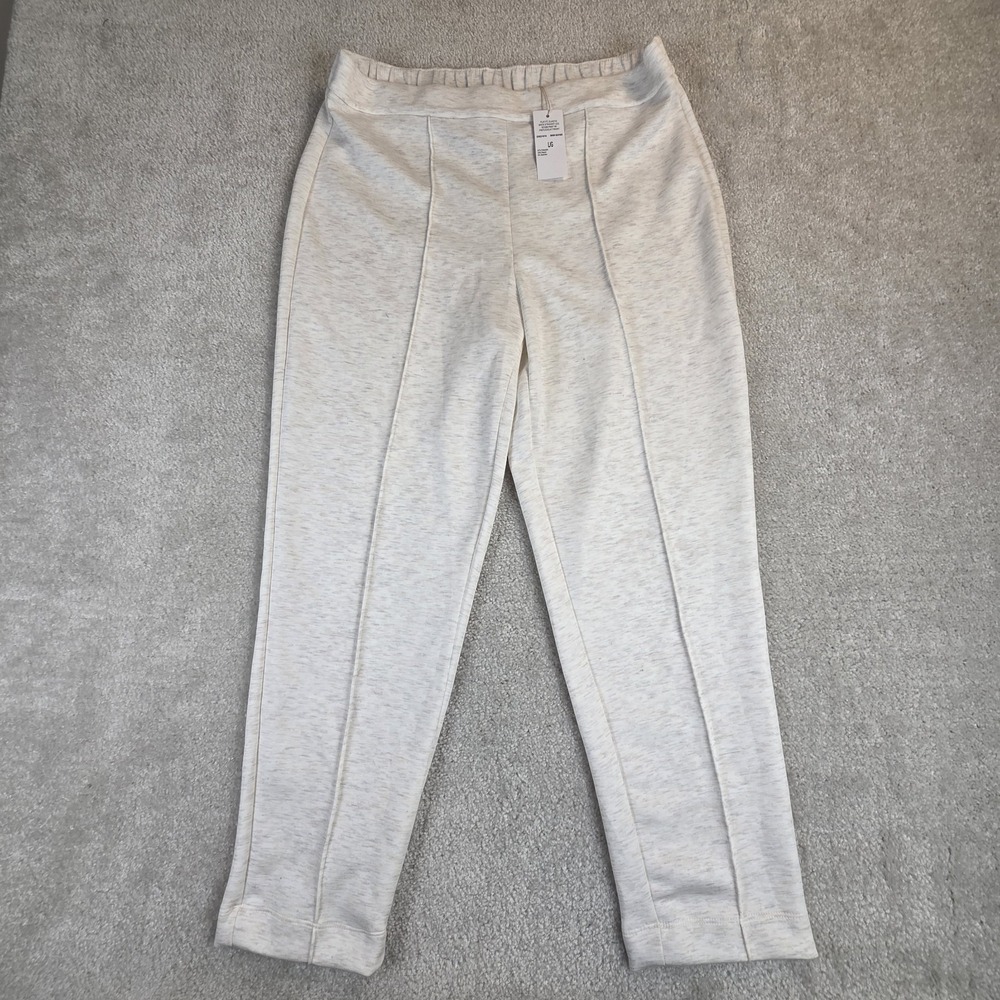 Elie Tahari Scuba‎ Sweatpants Womens L Snow Heather Pintucks Elastic Soft NWT
